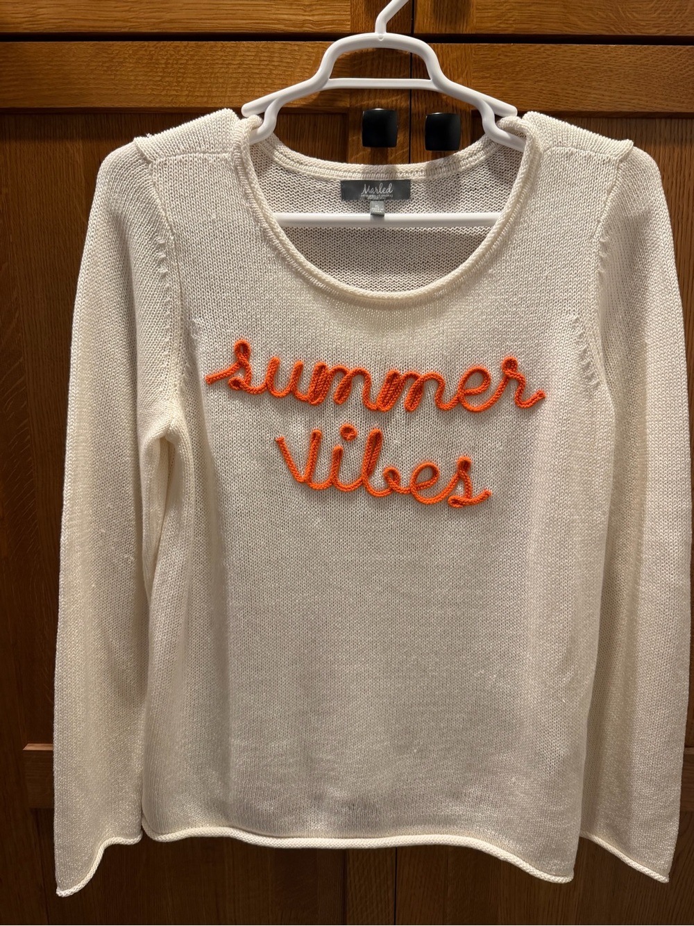 Cream 'Summer Vibes' Knit Sweater with Orange Script by Marled Reunited Clothing